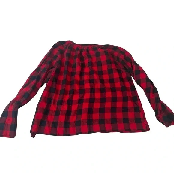 MADEWELL Shirt Women's Red Buffalo Plaid Bow Tie-Neck Blouse Long Sleeve Sz S - Picture 2 of 5